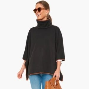 Tuckernuck Leather Trim Funnel Neck Black Poncho One Size